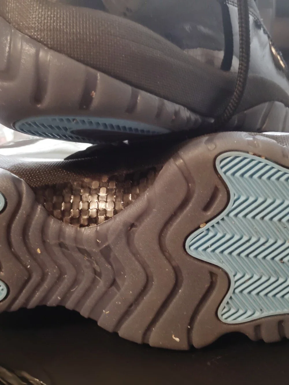 Jordan 11 Retro Gamma Blue/Black Patent Leather Sneakers with Light Blue Jumpman
